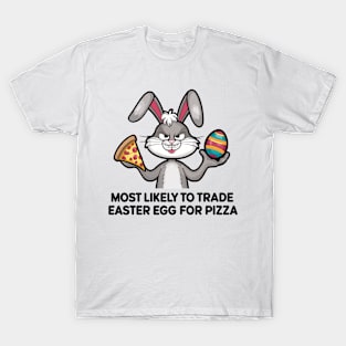 Pizza-Loving Bunny Easter Egg Trade-Off Design T-Shirt